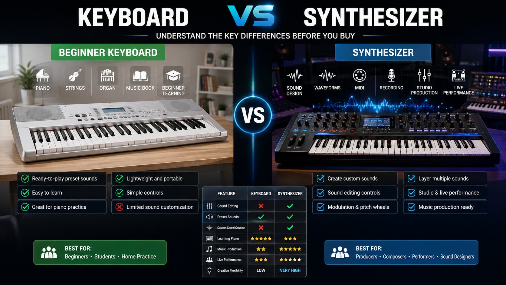 Keyboard vs synthesizer comparison